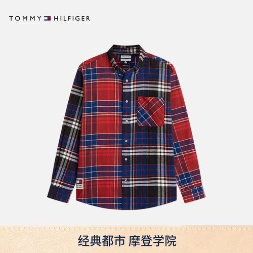 Tommy男装法兰绒格纹宽松衬衫