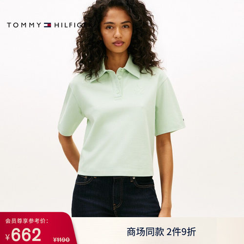 Tommy女装花体刺绣宽松POLO衫