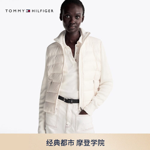 Tommy女装针织拼接半高领羽绒服