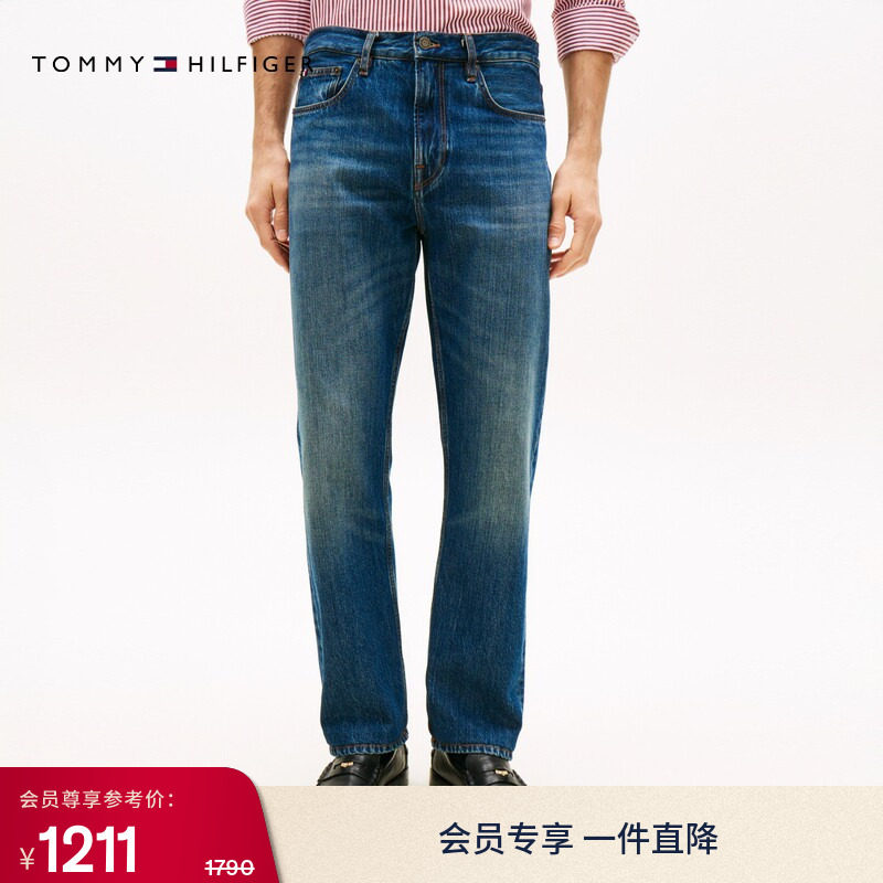 Tommy26秋冬男装纯棉经典少年感都市休闲通勤做旧猫须直筒牛仔裤