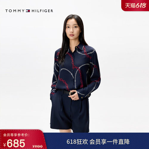 Tommy女装链条印花宽松长袖衬衫