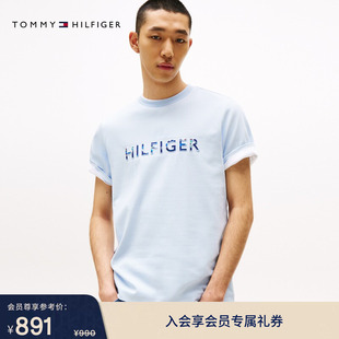 Tommy春夏男装 上衣T恤 平纹双面布休闲通勤图案填充字母印花短袖