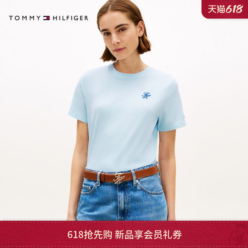 Tommy女装花体刺绣纯色短袖T恤