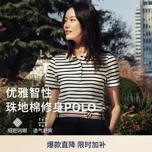 Tommy女装1985修身条纹短袖POLO