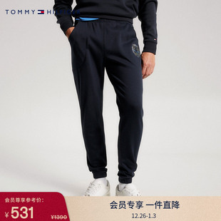 Tommy秋冬男装 双面布徽章刺绣松紧束脚休闲运动合身针织卫裤