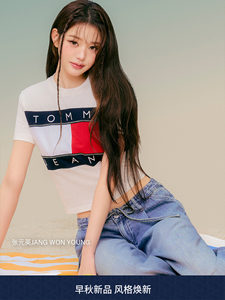 【张元英同款】Tommy26夏季新款女装纯棉美式撞色旗标刺绣短袖T恤
