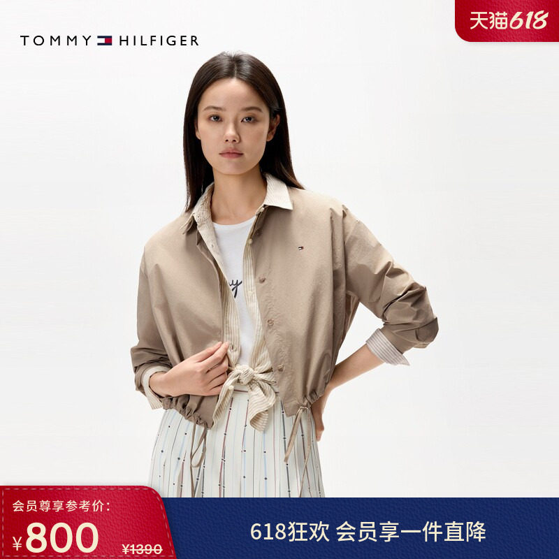 Tommy春夏女装潮流休闲简约通勤抽绳下摆宽松落肩亚洲版衬衫外套