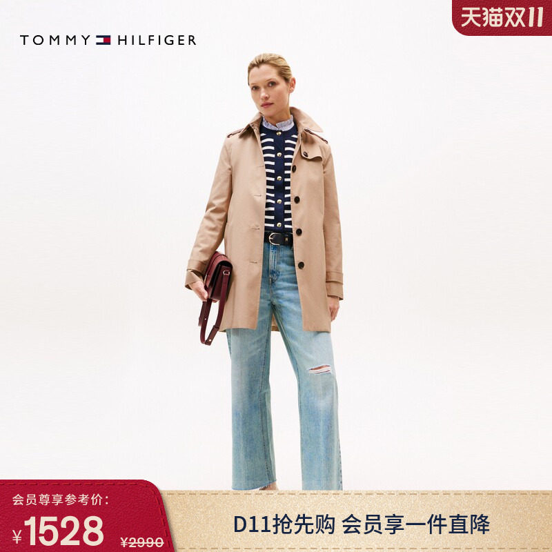 Tommy女装系带收腰翻领铺棉夹克