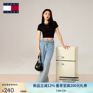 潮流休闲纯色辣妹薄款 Tommy25夏季 女美式 上衣T恤 短袖 修身 正肩