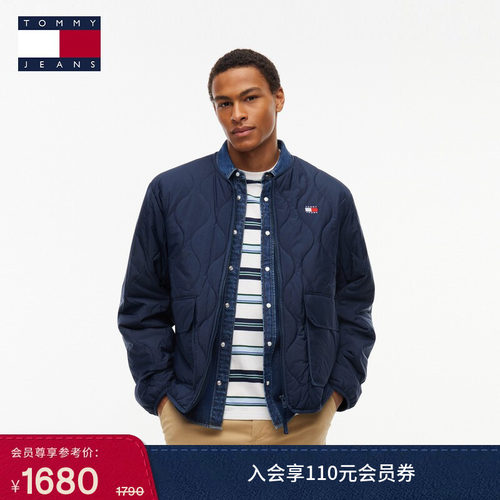 Tommy男装波浪绗缝宽松圆领棉服