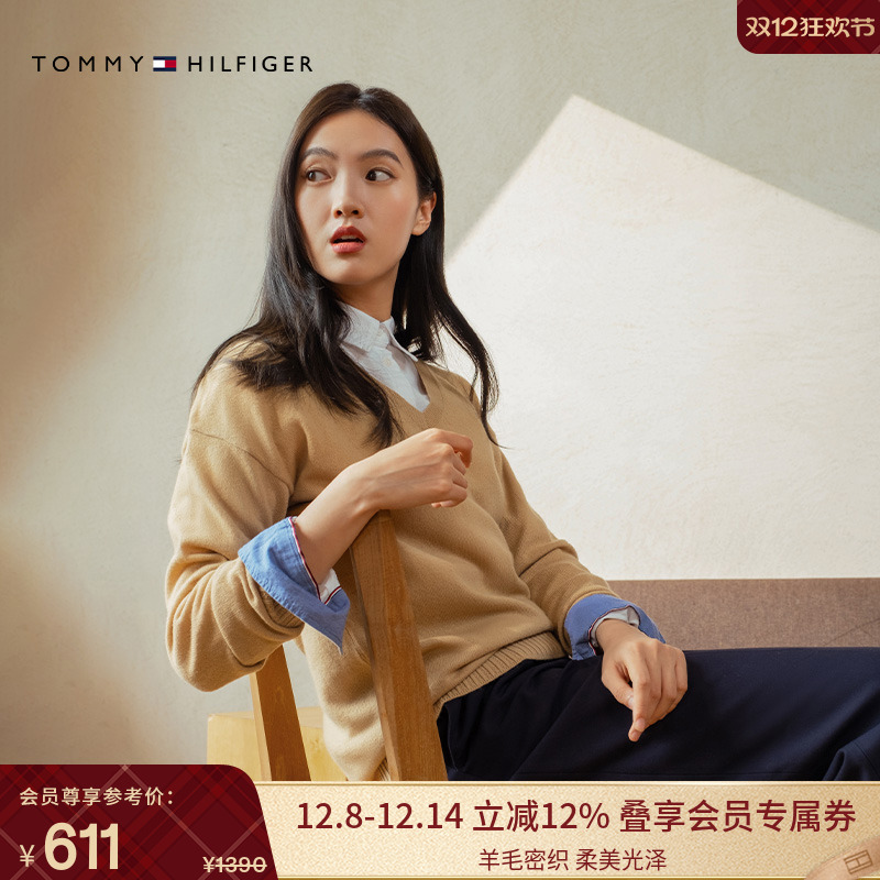 Tommy女装羊毛混纺V领针织毛衣