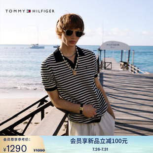 POLO针织衫 Tommy25新款 复古肌理感V领合身短袖 春夏男装 39531 经典