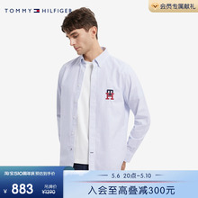 Tommy魔力方男装纯棉休闲通勤竖条纹刺绣长袖衬衫外套MW0MW29252