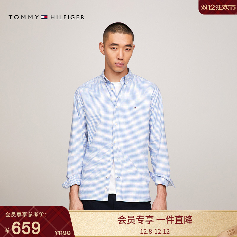 Tommy男装牛津纺小格纹通勤衬衫