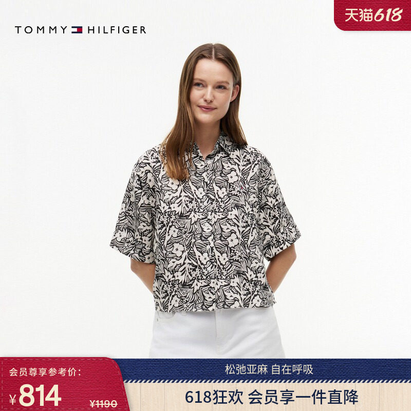 Tommy26春夏新款女装舒适亚麻休闲通勤海边度假风短袖上衣衬衫