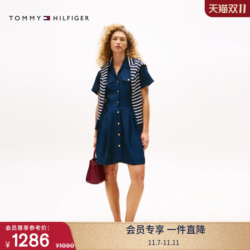 Tommy女装复古金属扣衬衫连衣裙