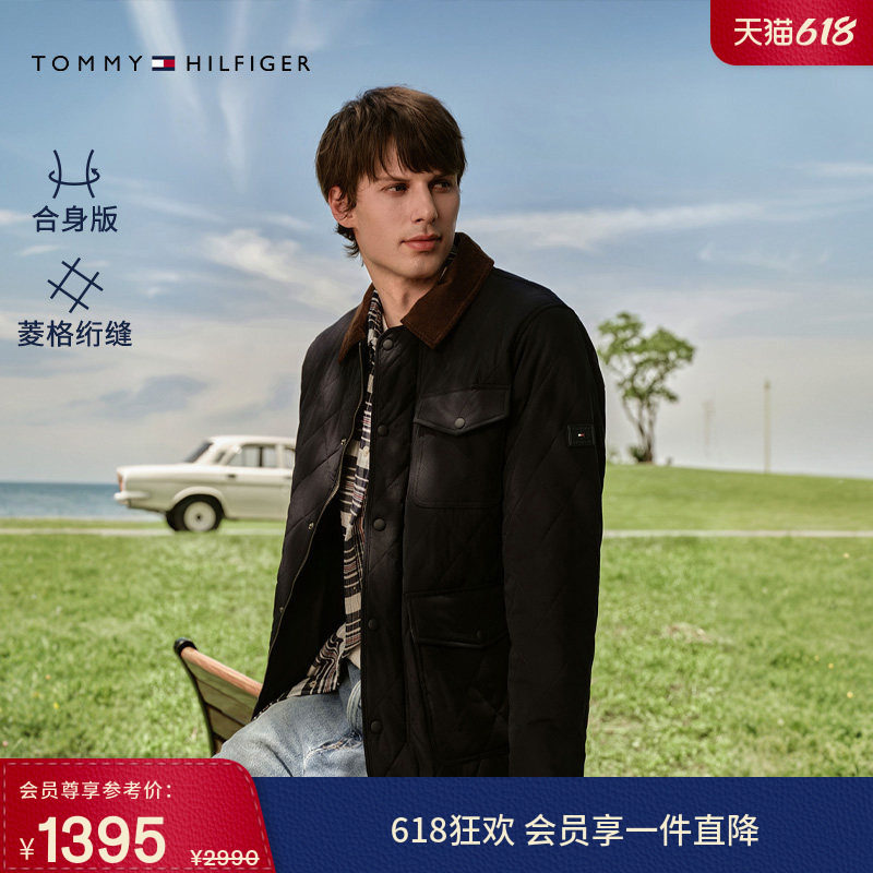 【菱格绗缝】Tommy秋冬男美式巴恩风撞色灯芯绒翻领棉服夹克外套