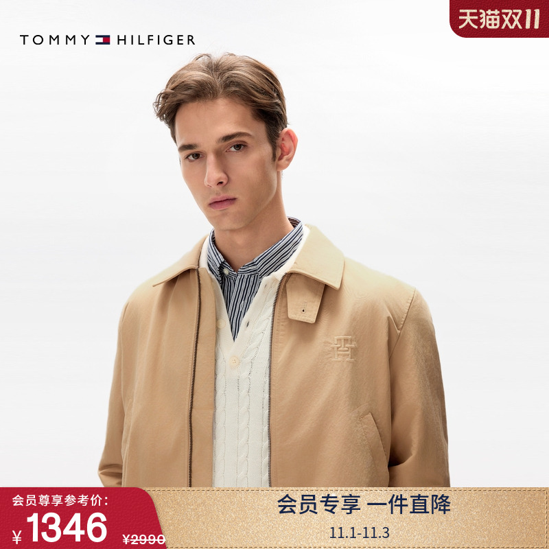 Tommy男装刺绣拉链翻领铺棉夹克
