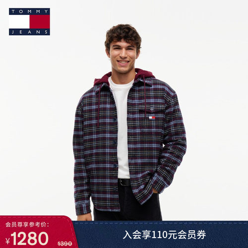 Tommy男装格纹宽松连帽衬衫外套