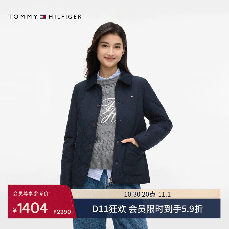 Tommy女装菱格灯芯绒翻领棉服