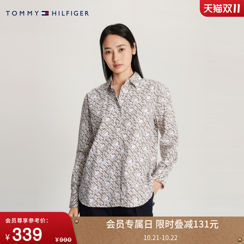 Tommy女装纯棉字母提花宽松衬衫