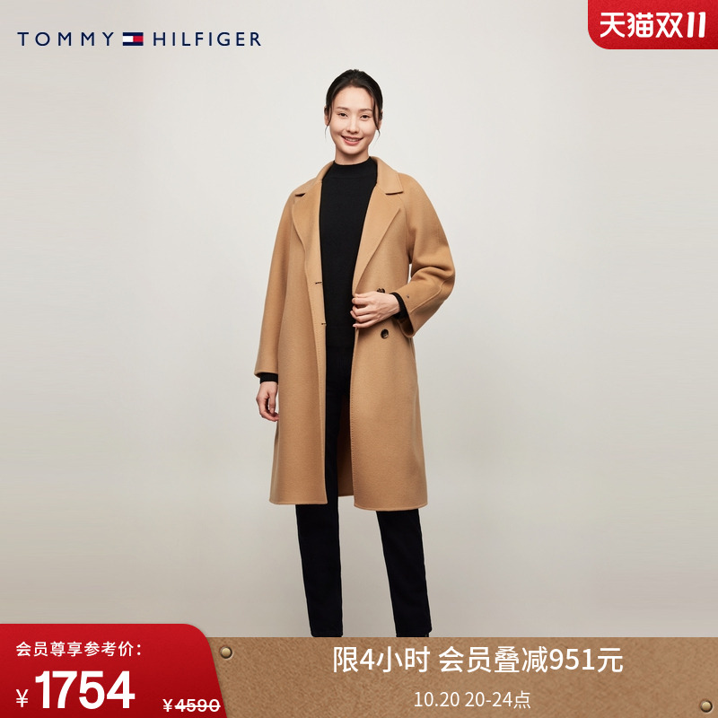 女装系带中长款毛呢大衣