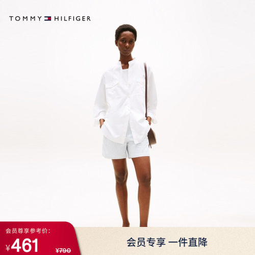 Tommy女装条纹微弹修身直筒短裤
