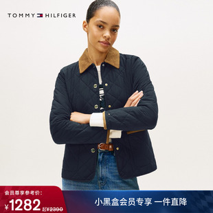 巴恩风轻薄菱格灯芯绒翻领收腰棉服外套 Tommy秋冬女装 防水