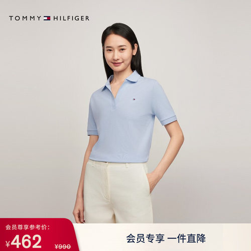 Tommy女装小绣标V领宽松POLO衫