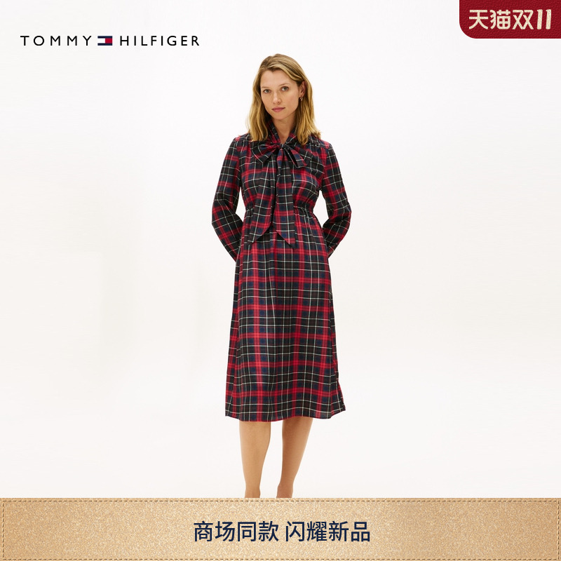 Tommy女装格纹蝴蝶结领连衣裙