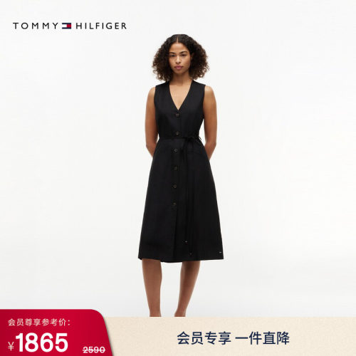 Tommy女装收腰V领无袖连衣裙