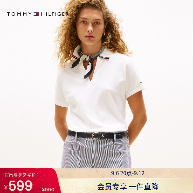 Tommy女装镶边V领宽松POLO衫图片