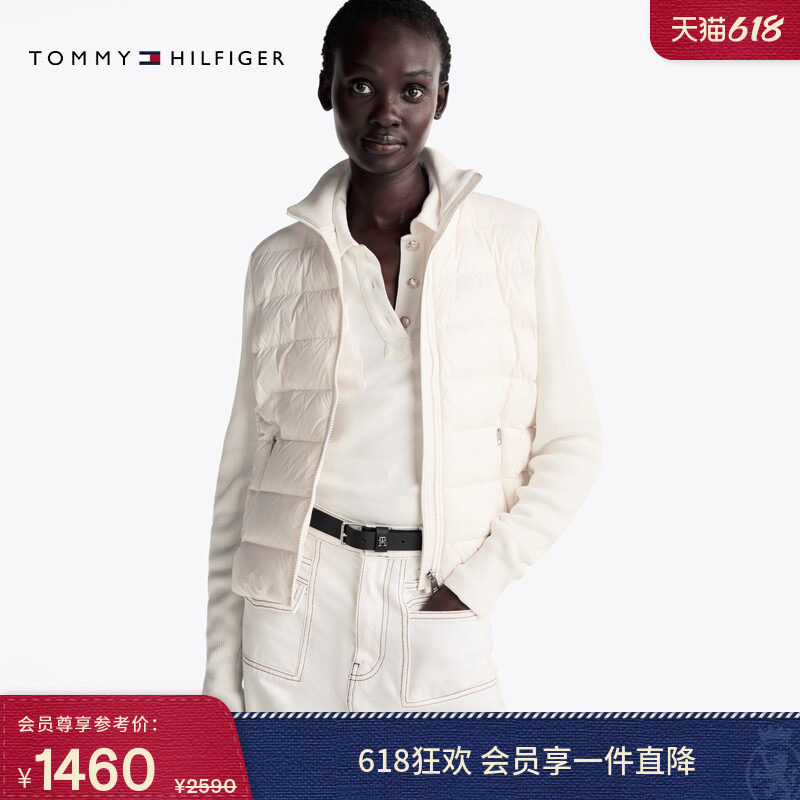 Tommy女装针织拼接半高领羽绒服