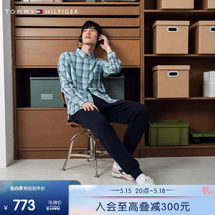 男装 Tommy 纯棉休闲通勤撞色格纹尖角扣合身长袖 衬衫 外套78J8906