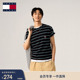 T恤上衣 Tommy春夏男女情侣纯棉条纹针织刺绣圆领短袖 重磅厚实