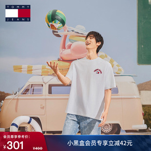 纯棉潮流拱形刺绣纯色内搭短袖 Tommy春夏男装 复古 T恤上衣 美式