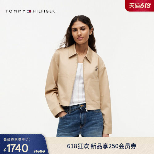 Tommy女装花体刺绣衬衫翻领夹克