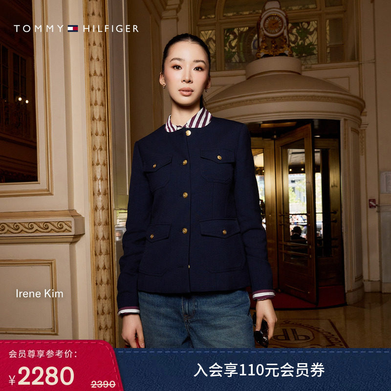 【明星同款】Tommy26秋冬新款女装轻薄修身金扣圆领西装西服外套
