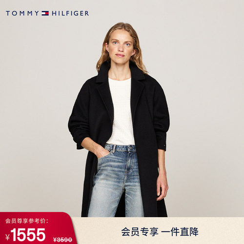 Tommy女系带收腰含羊毛毛呢大衣