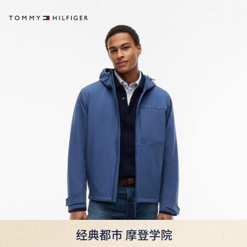 Tommy男装弹力磨毛连帽软壳夹克