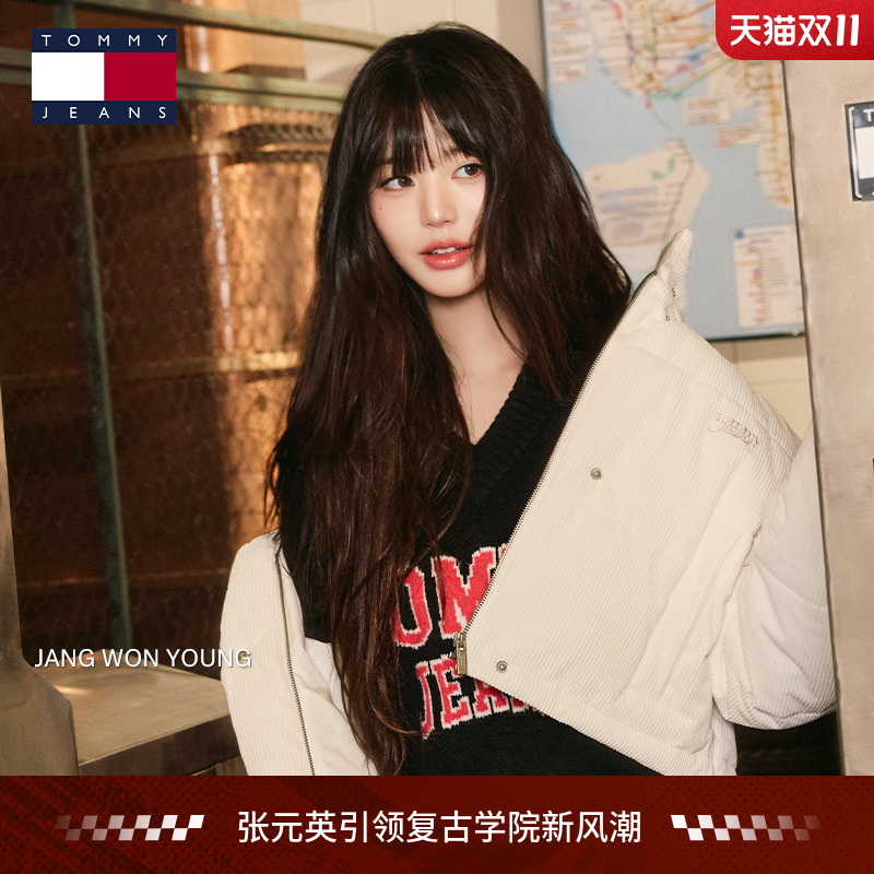 Tommy女装灯芯绒立领短款棉服