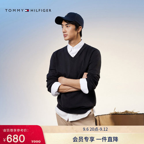 Tommy男装纯棉商务V领针织毛衣
