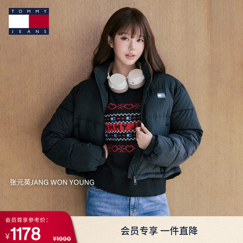 Tommy女装刺绣宽松短款棉服外套