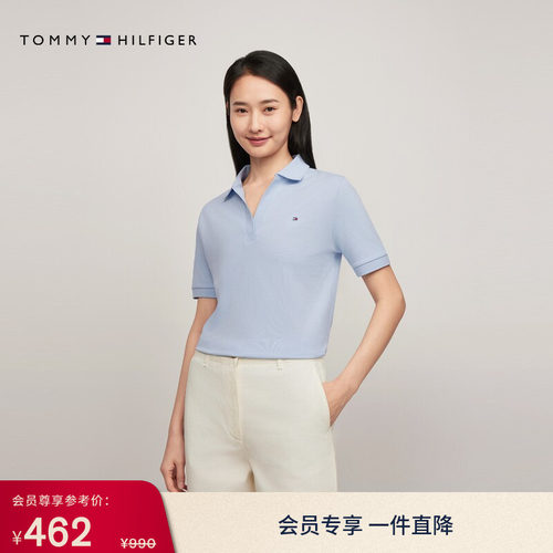 Tommy女装小绣标V领宽松POLO衫