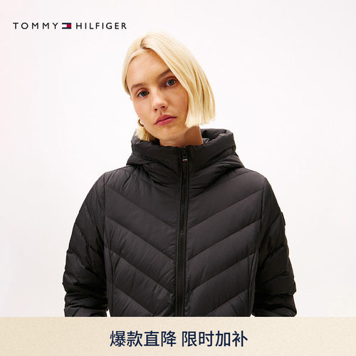 Tommy女装防泼水中长连帽羽绒服