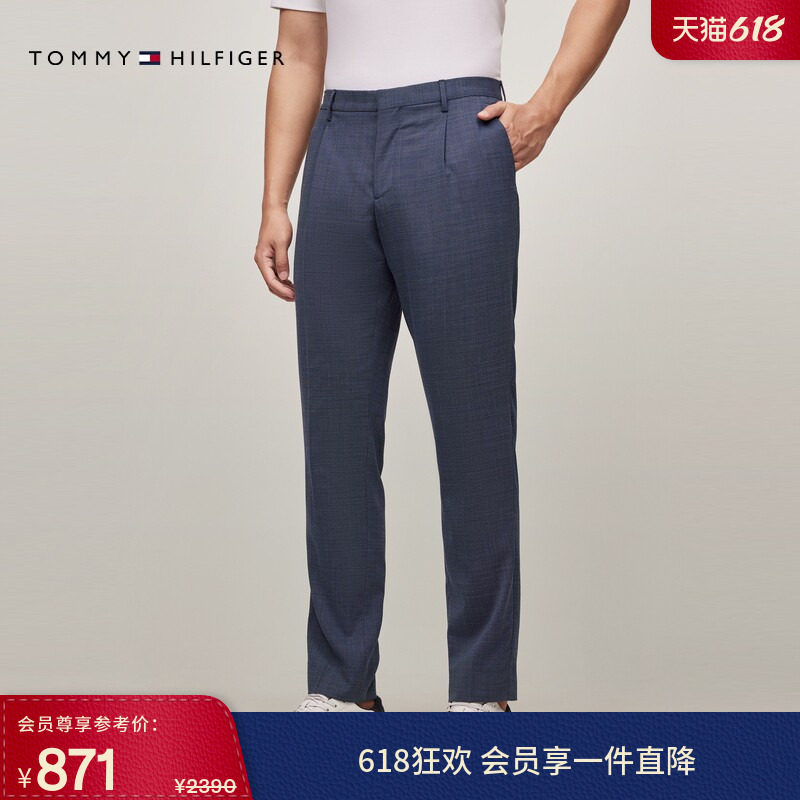 Tommy LARDINI春夏男羊毛混纺暗襟手工制商务正装修身西装裤长裤