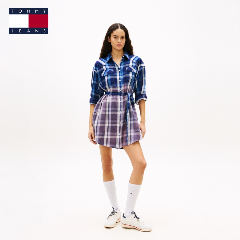 Tommy女装纯棉渐变格纹衬衫裙