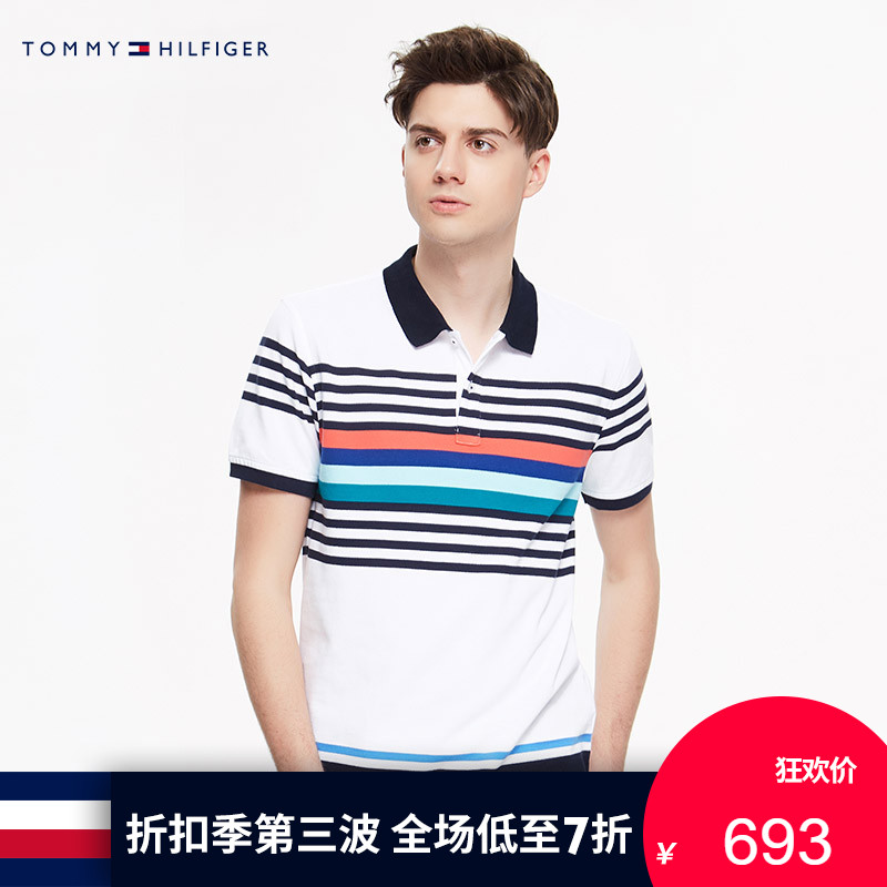 TOMMY HILFIGER男裝2018春季 棉質條紋短袖POLO衫-MW0MW05109OS