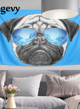 ins北欧清新风个性巴哥犬背景布挂布海报蓝色网红宿舍改造卧室