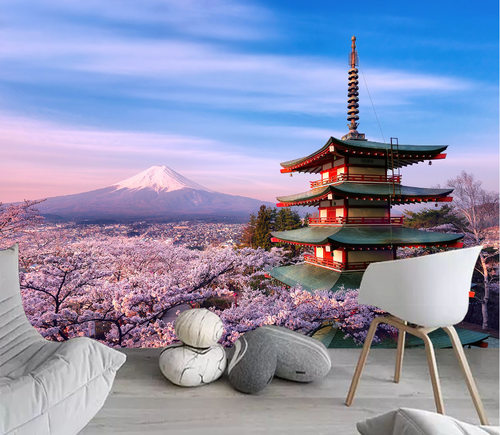 富士山樱花背景布装饰布